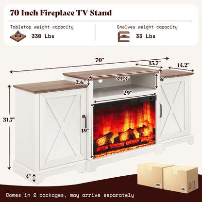 Vista Extra-Wide Fireplace TV Stand Amerlife 70" / White