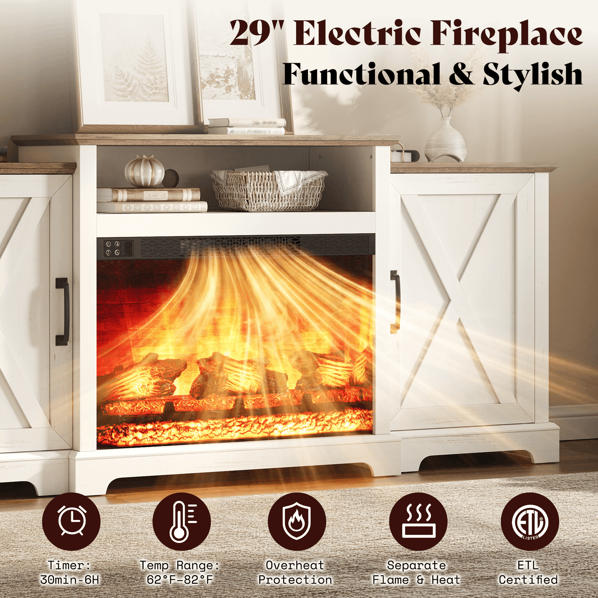 Vista Extra-Wide Fireplace TV Stand Amerlife 70" / White