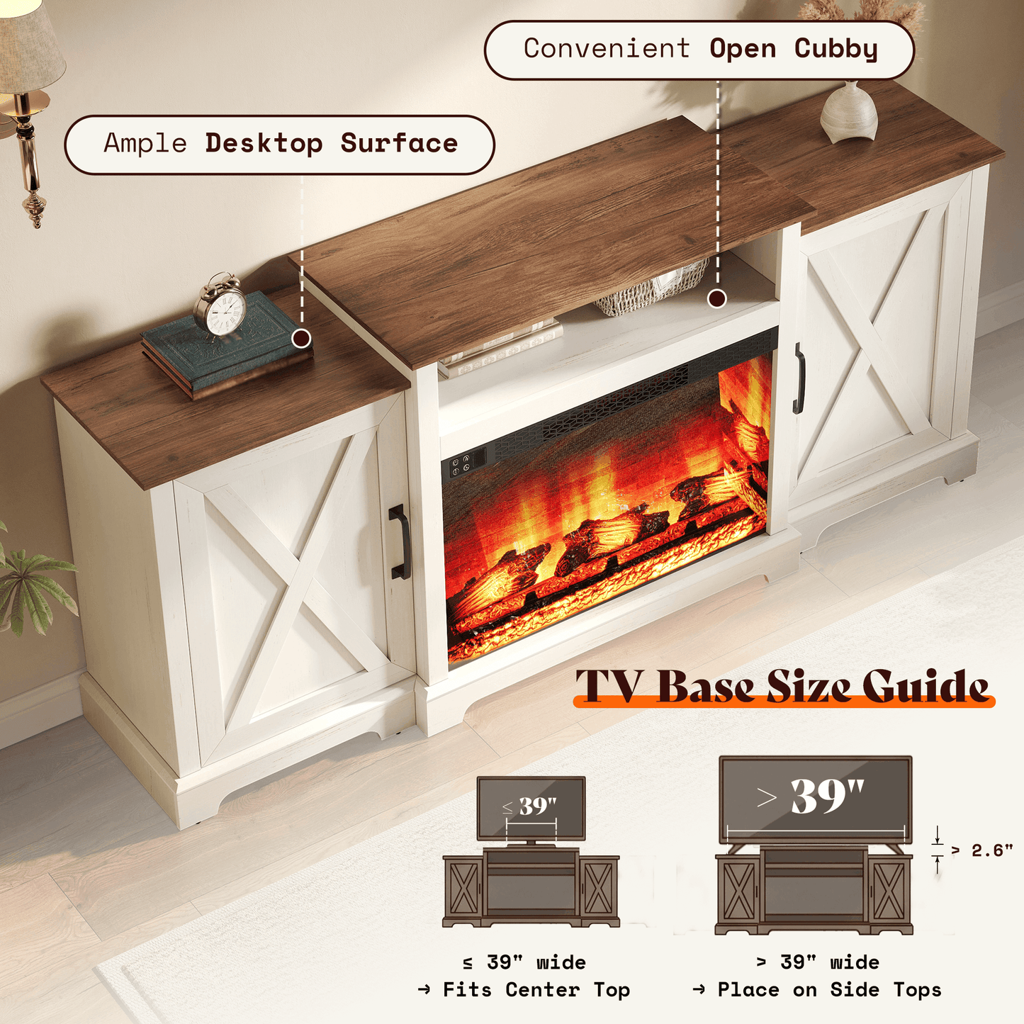 Vista Extra-Wide Fireplace TV Stand Amerlife 70" / White