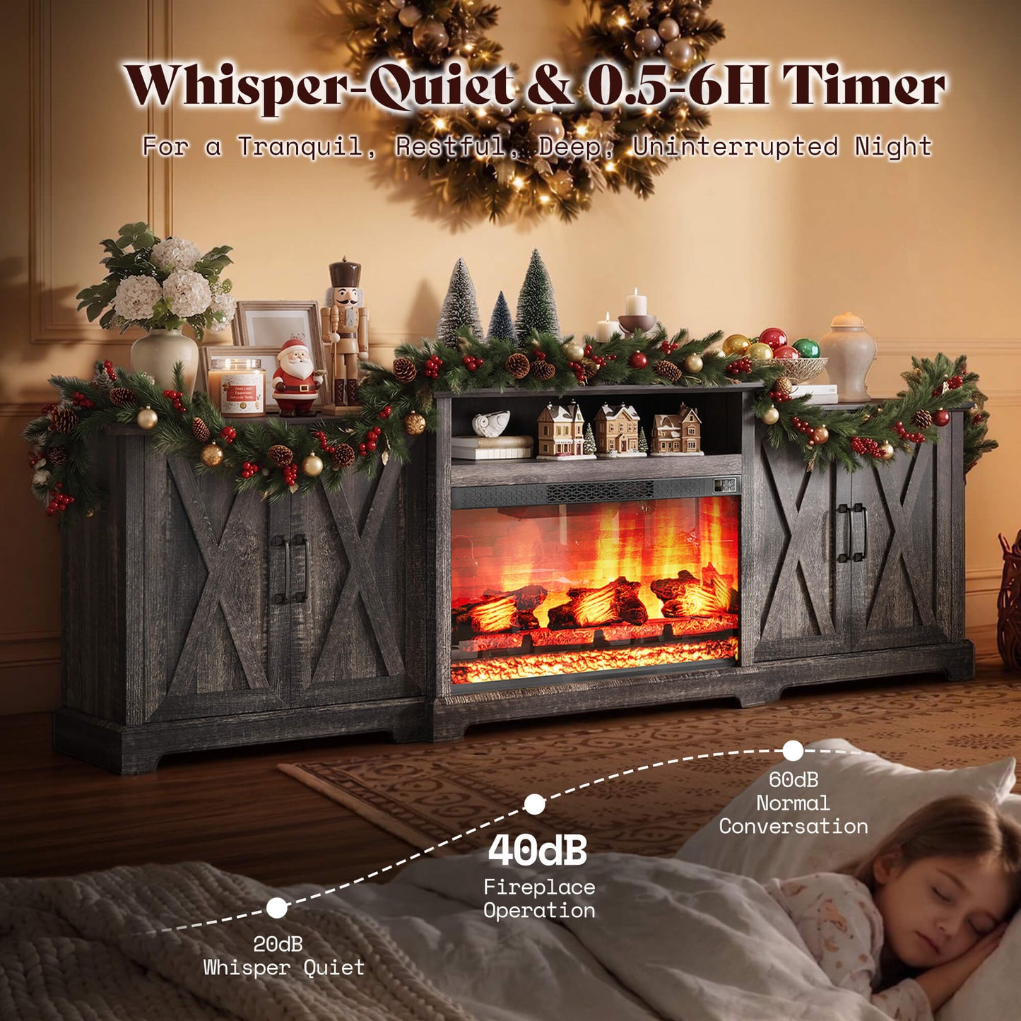 Vista Extra-Wide Fireplace TV Stand Amerlife 97" / Rustic Black