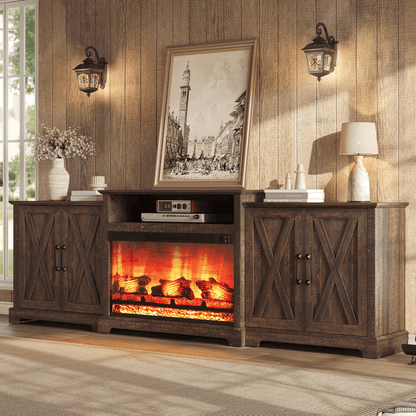 Vista Extra-Wide Fireplace TV Stand Amerlife 97" / Rustic Brown