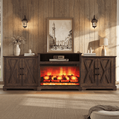 Vista Extra-Wide Fireplace TV Stand Amerlife 97" / Rustic Brown