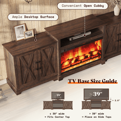 Vista Extra-Wide Fireplace TV Stand Amerlife 97" / Rustic Brown