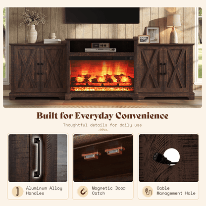 Vista Extra-Wide Fireplace TV Stand Amerlife 97" / Rustic Brown