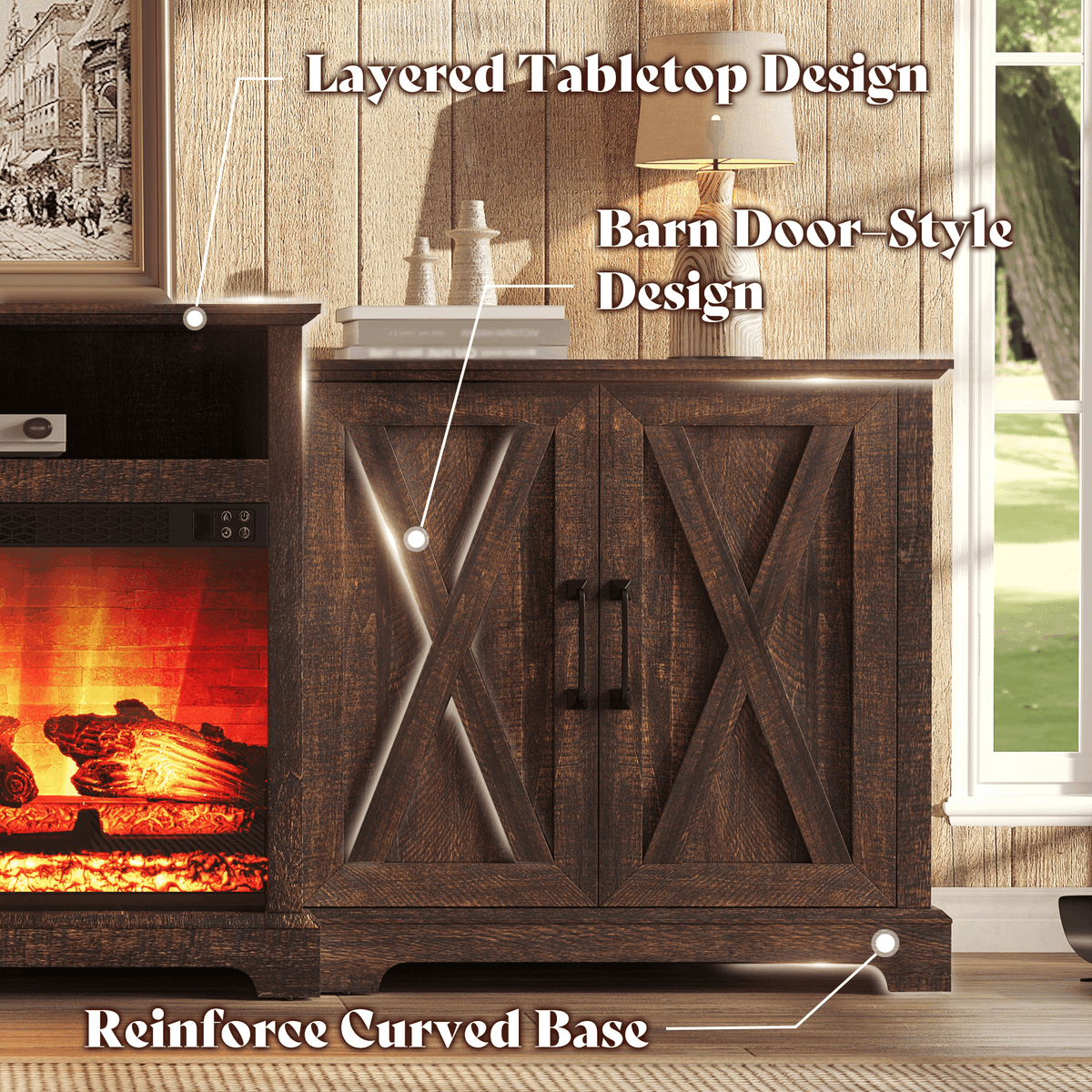 Vista Extra-Wide Fireplace TV Stand Amerlife 97" / Rustic Brown