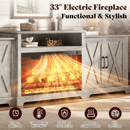 Vista Extra-Wide Fireplace TV Stand Amerlife 97" / Light Grey
