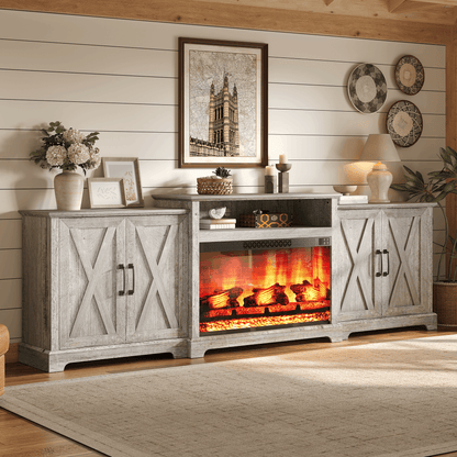 Vista Extra-Wide Fireplace TV Stand Amerlife 97" / Light Grey