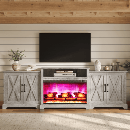 Vista Extra-Wide Fireplace TV Stand Amerlife 97" / Light Grey
