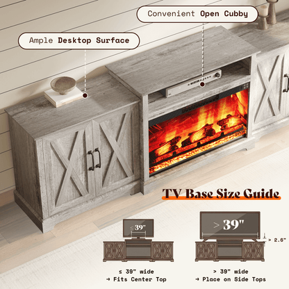 Vista Extra-Wide Fireplace TV Stand Amerlife 97" / Light Grey