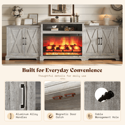 Vista Extra-Wide Fireplace TV Stand Amerlife 97" / Light Grey