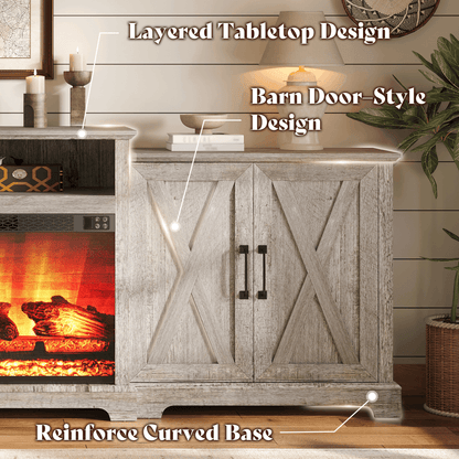 Vista Extra-Wide Fireplace TV Stand Amerlife 97" / Light Grey