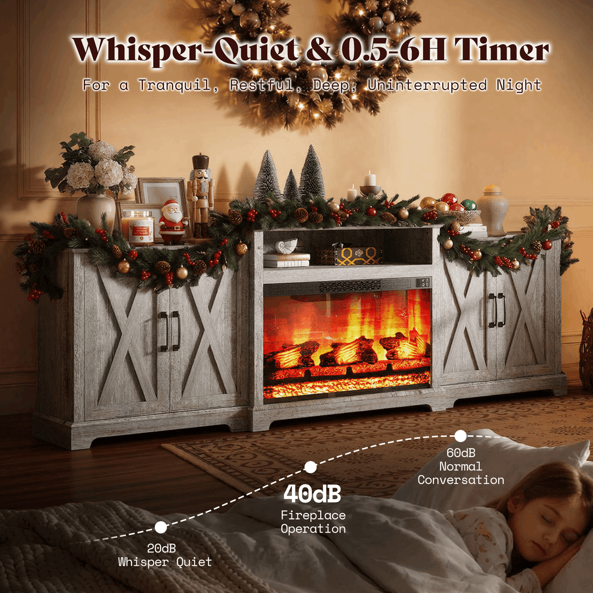 Vista Extra-Wide Fireplace TV Stand Amerlife 97" / Light Grey