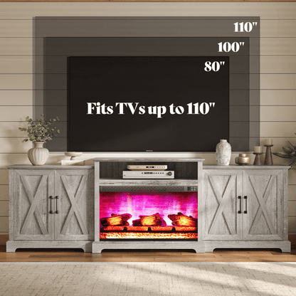 Vista Extra-Wide Fireplace TV Stand Amerlife 97" / Light Grey