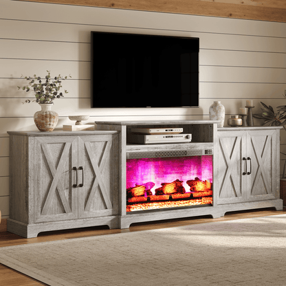 Vista Extra-Wide Fireplace TV Stand Amerlife 97" / Light Grey
