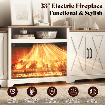 Vista Extra-Wide Fireplace TV Stand Amerlife 97" / White