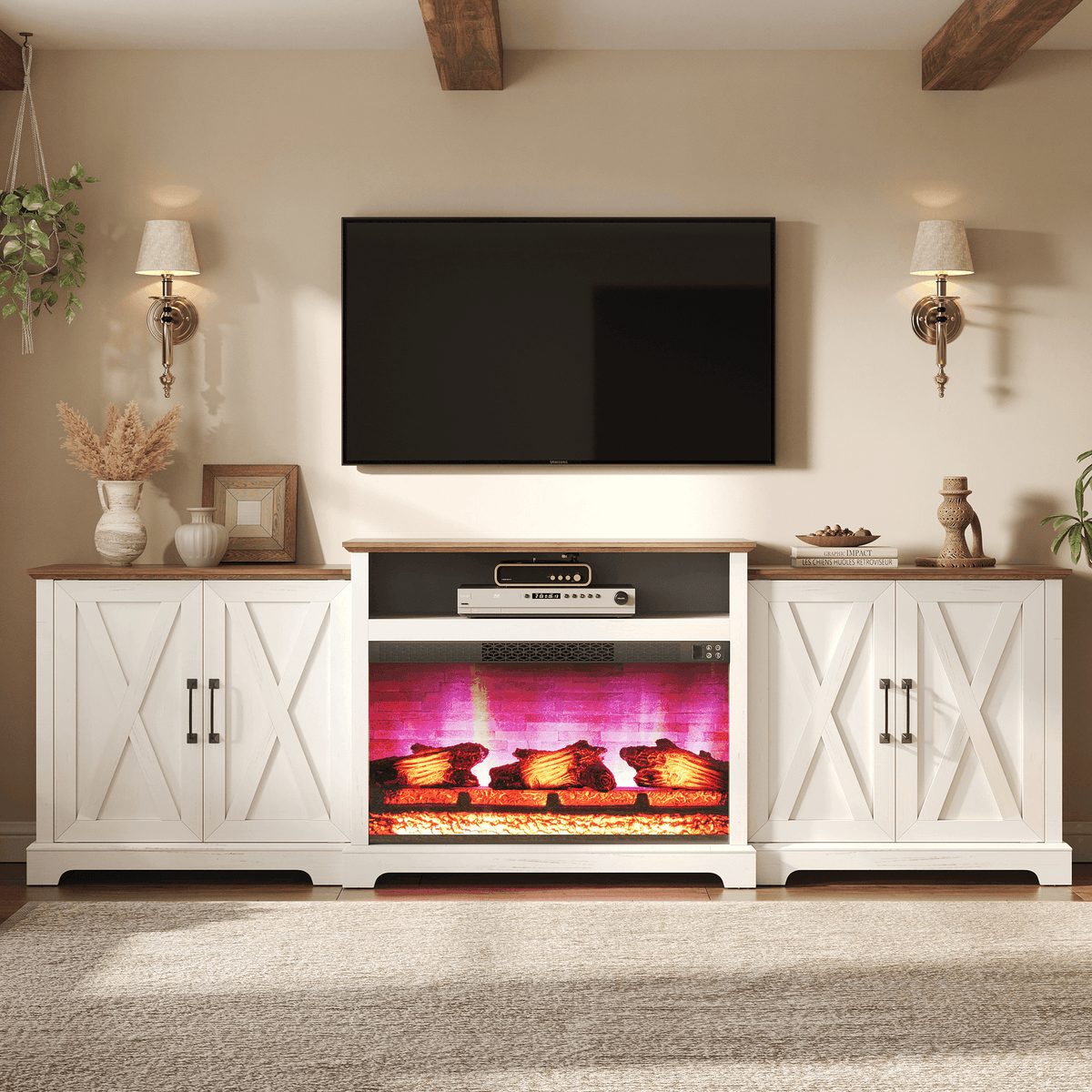 Vista Extra-Wide Fireplace TV Stand Amerlife 97" / White