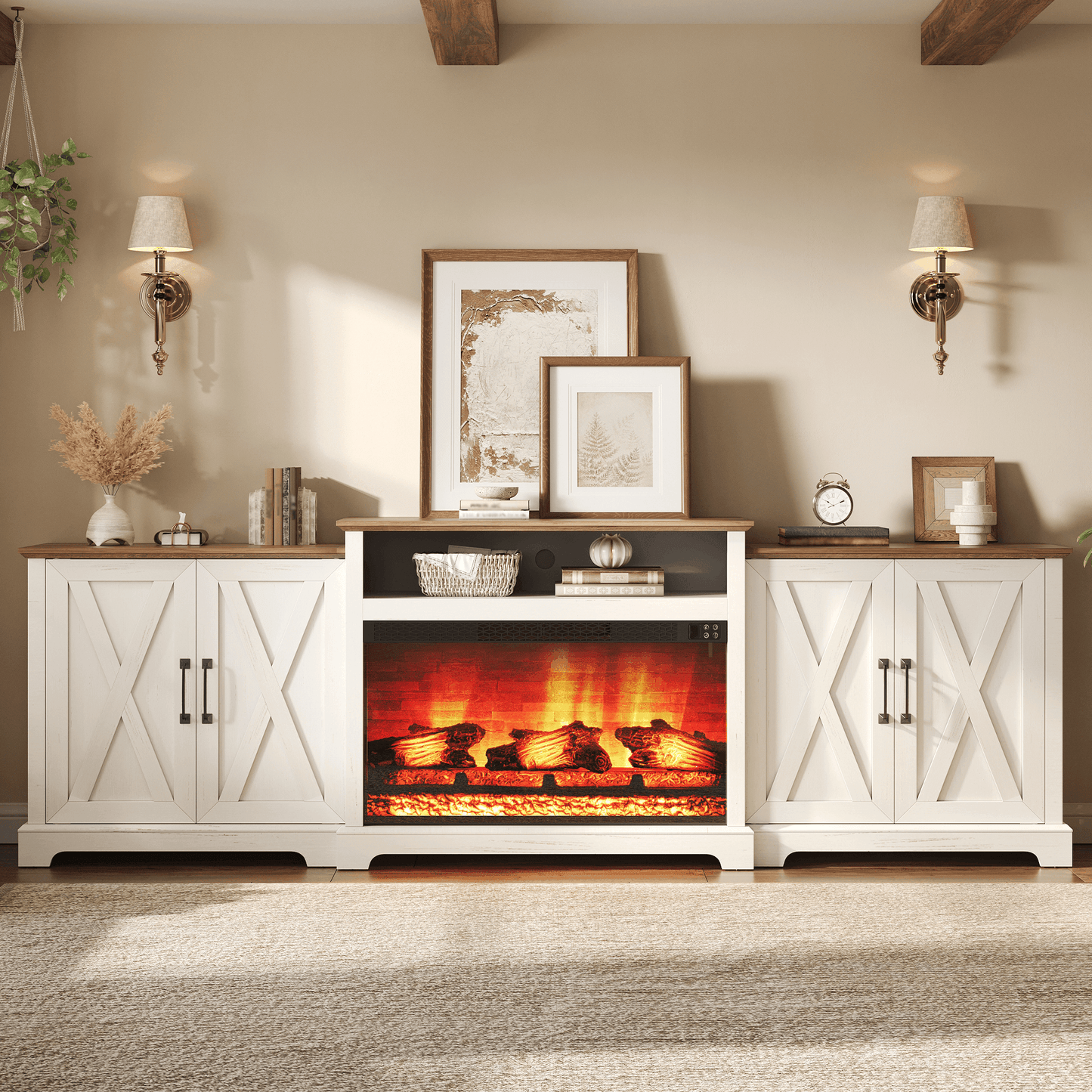 Vista Extra-Wide Fireplace TV Stand Amerlife 97" / White