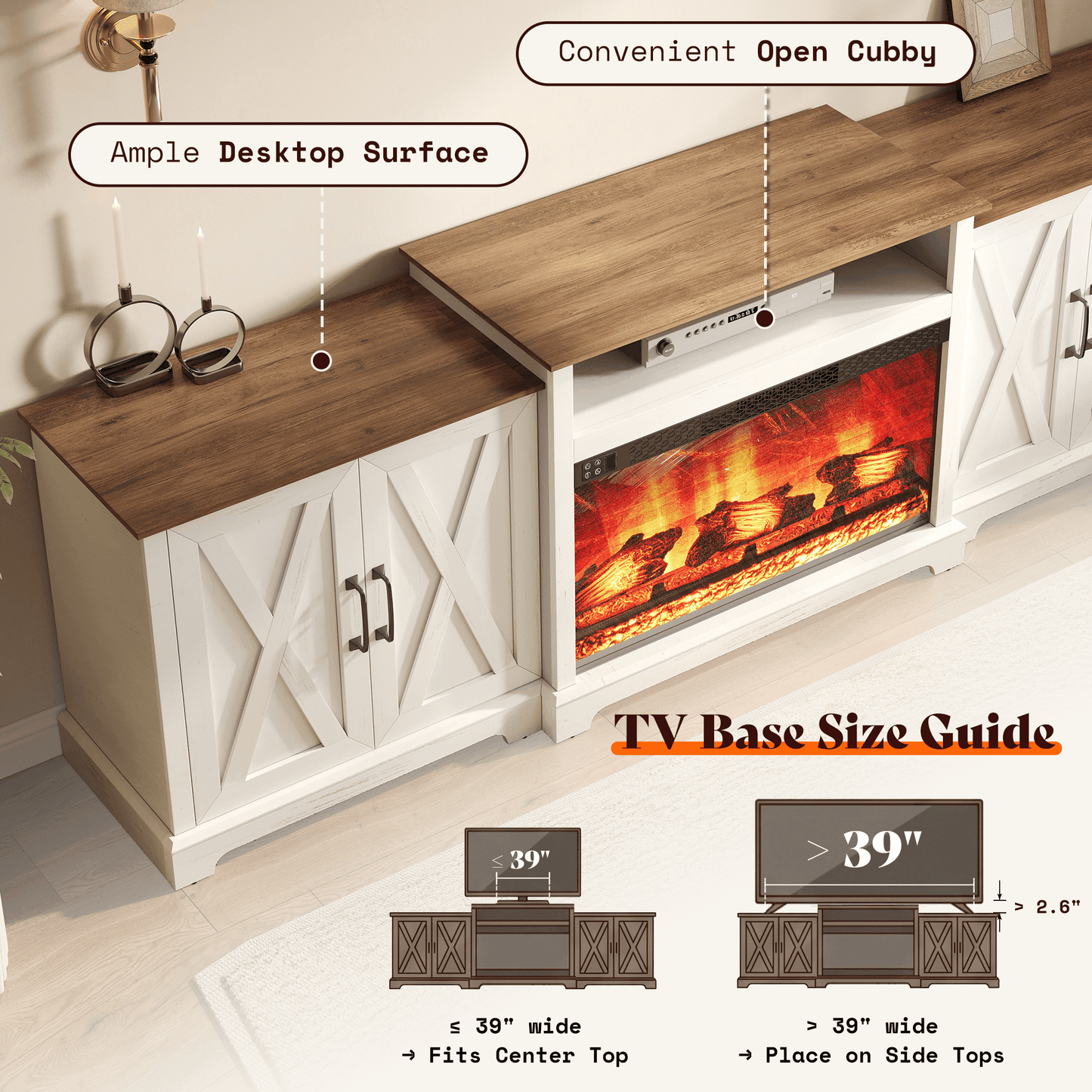Vista Extra-Wide Fireplace TV Stand Amerlife 97" / White