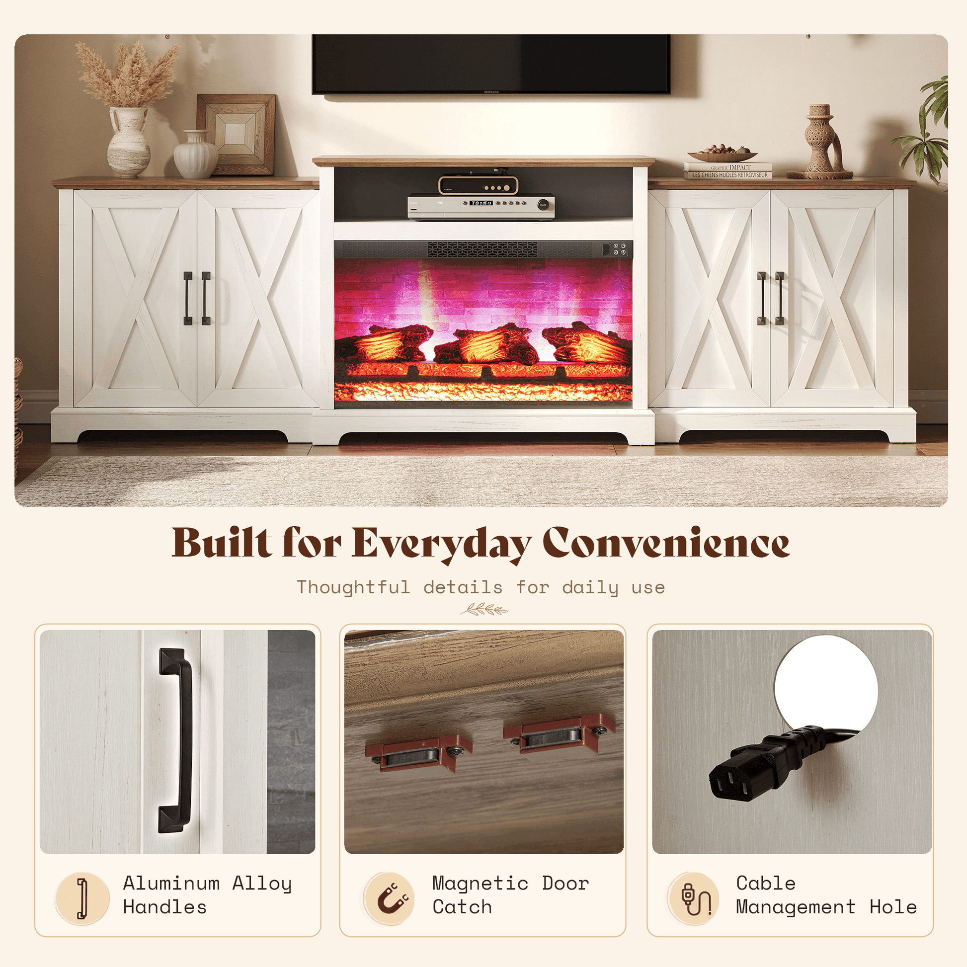 Vista Extra-Wide Fireplace TV Stand Amerlife 97" / White