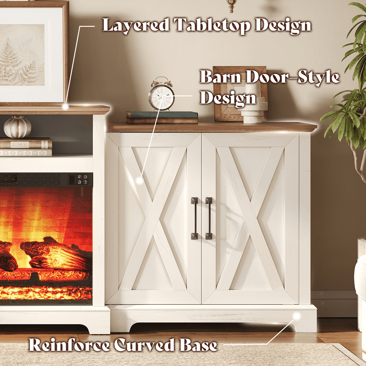 Vista Extra-Wide Fireplace TV Stand Amerlife 97" / White