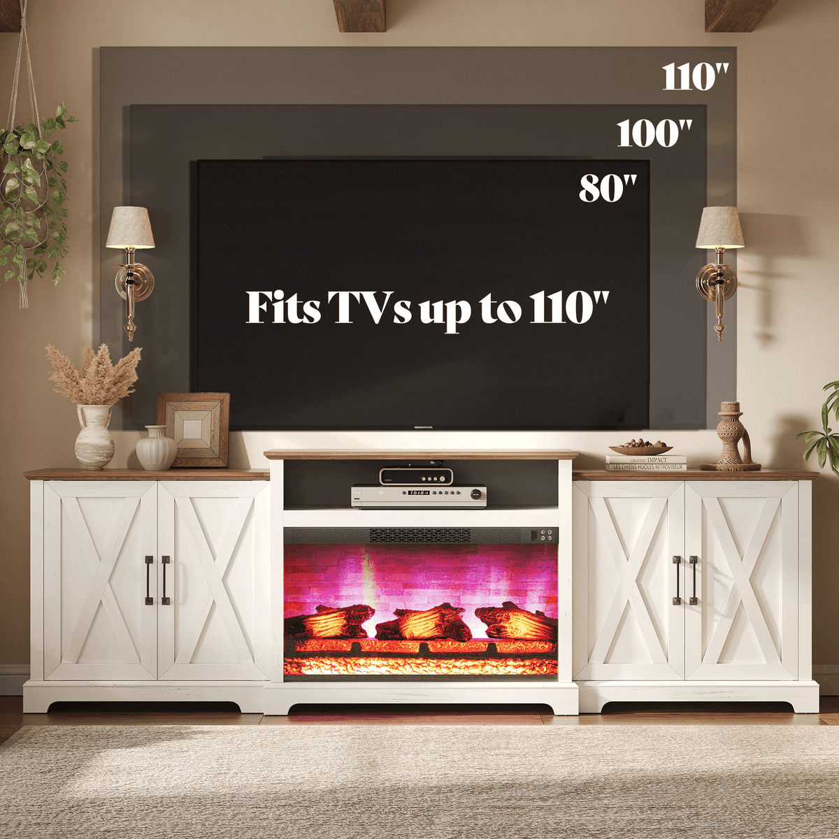 Vista Extra-Wide Fireplace TV Stand Amerlife 97" / White