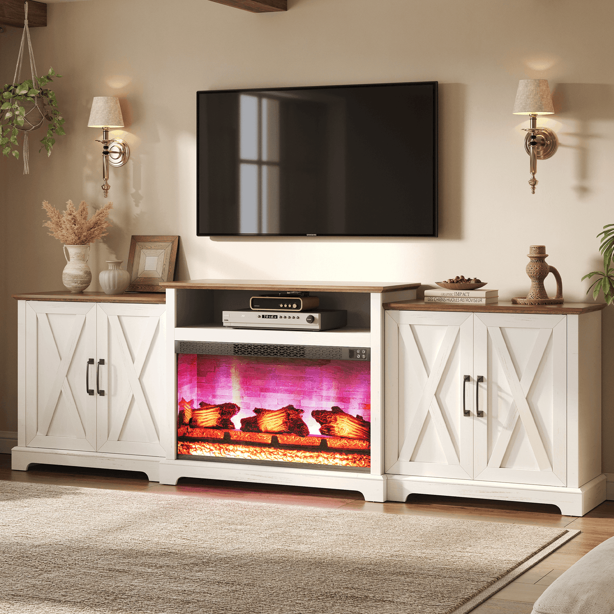 Vista Extra-Wide Fireplace TV Stand Amerlife 97" / White