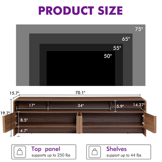 Lignara Modern Fluted 70" TV Stand -Brown