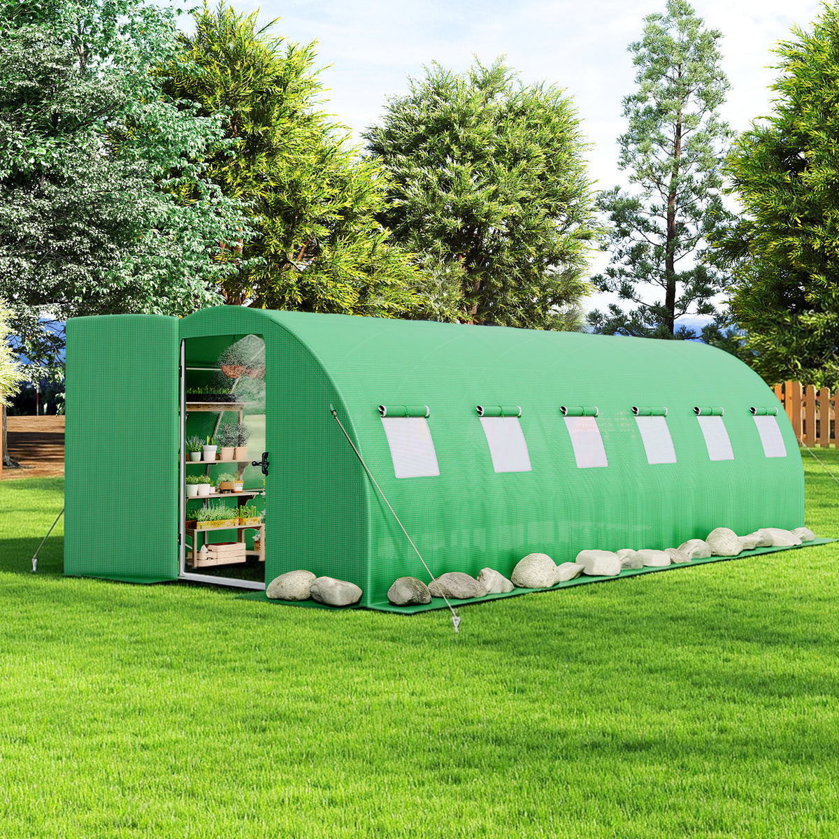 Pro Walk-In Greenhouse with Sprinkler System-20x10 FT-Green
