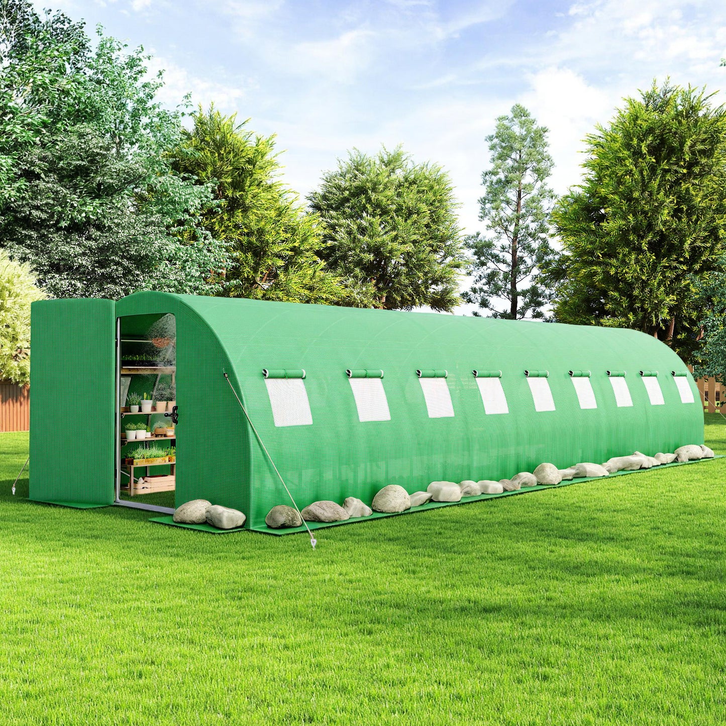 Pro Walk-In Greenhouse with Sprinkler System-30x10 FT-Green