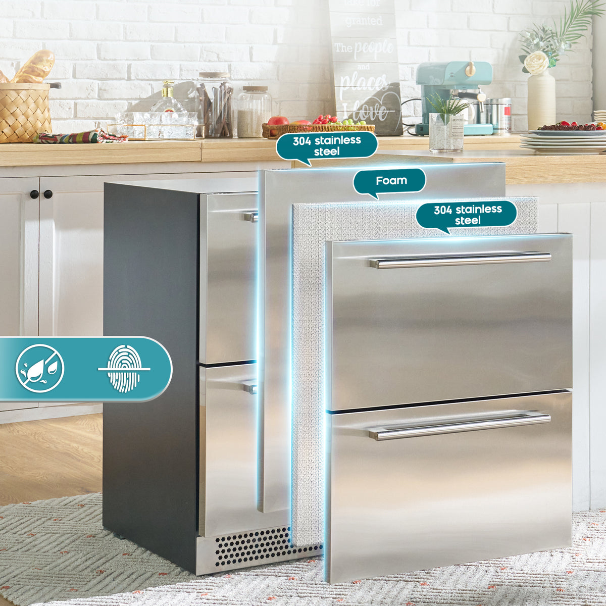 Chillbar Undercounter Drawer Refrigerator-24 Inch - Single Zone Mini Fridge