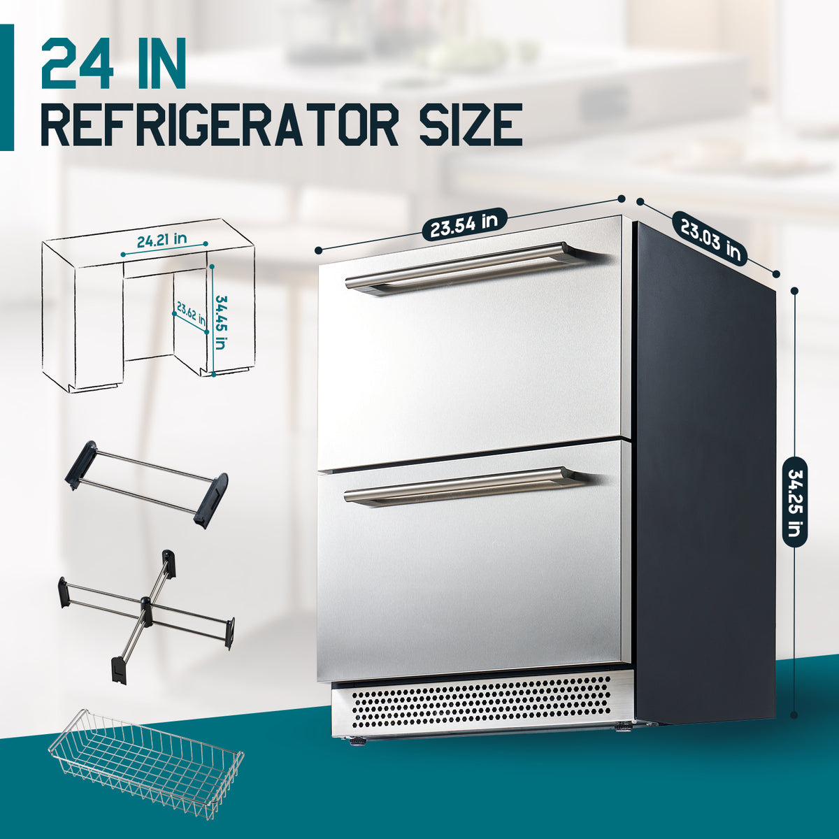 Chillbar Undercounter Drawer Refrigerator-24 Inch - Single Zone Mini Fridge