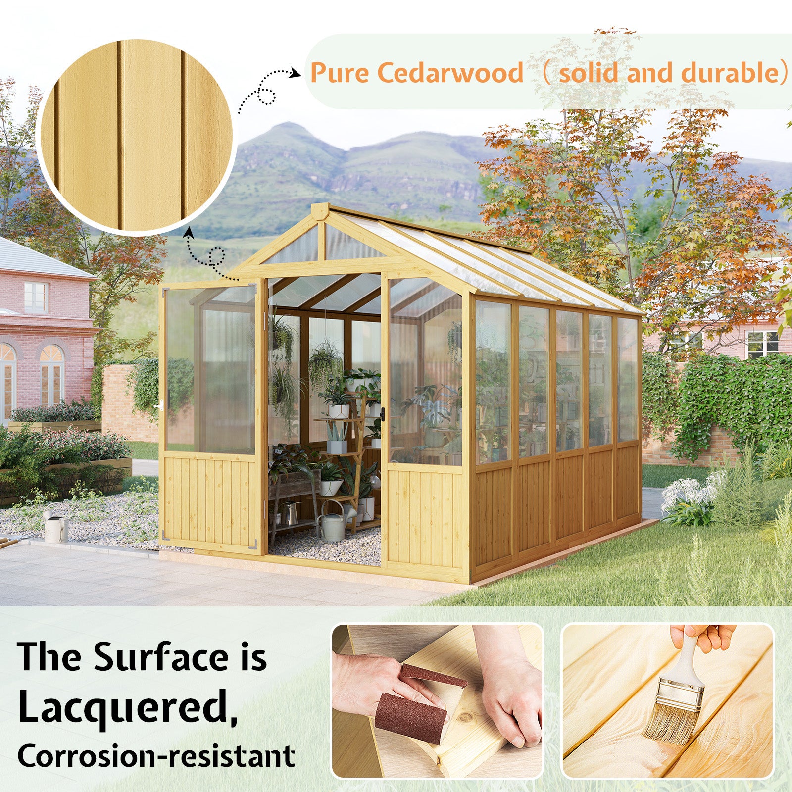 Cedar Walk-In Greenhouse Amerlife 6x8 ft