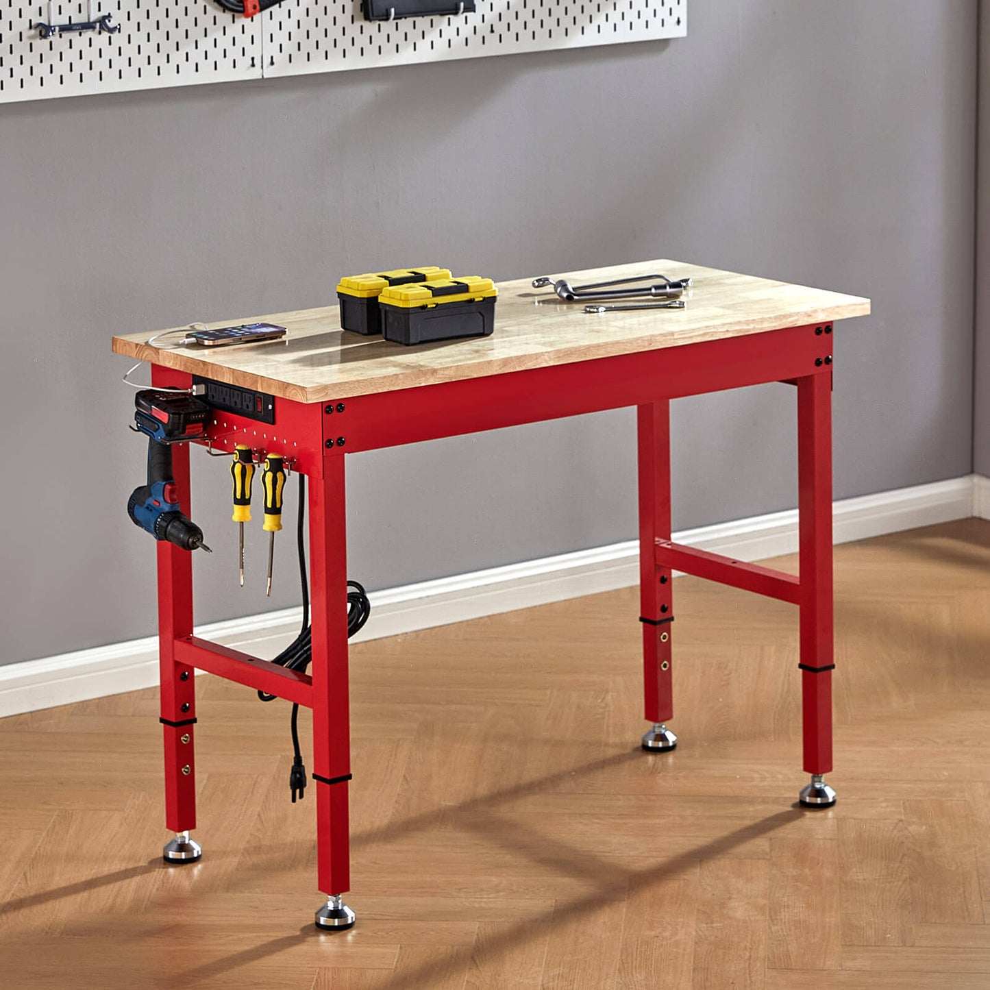 Albott 44x20 in Adjustable Workbench -red steel