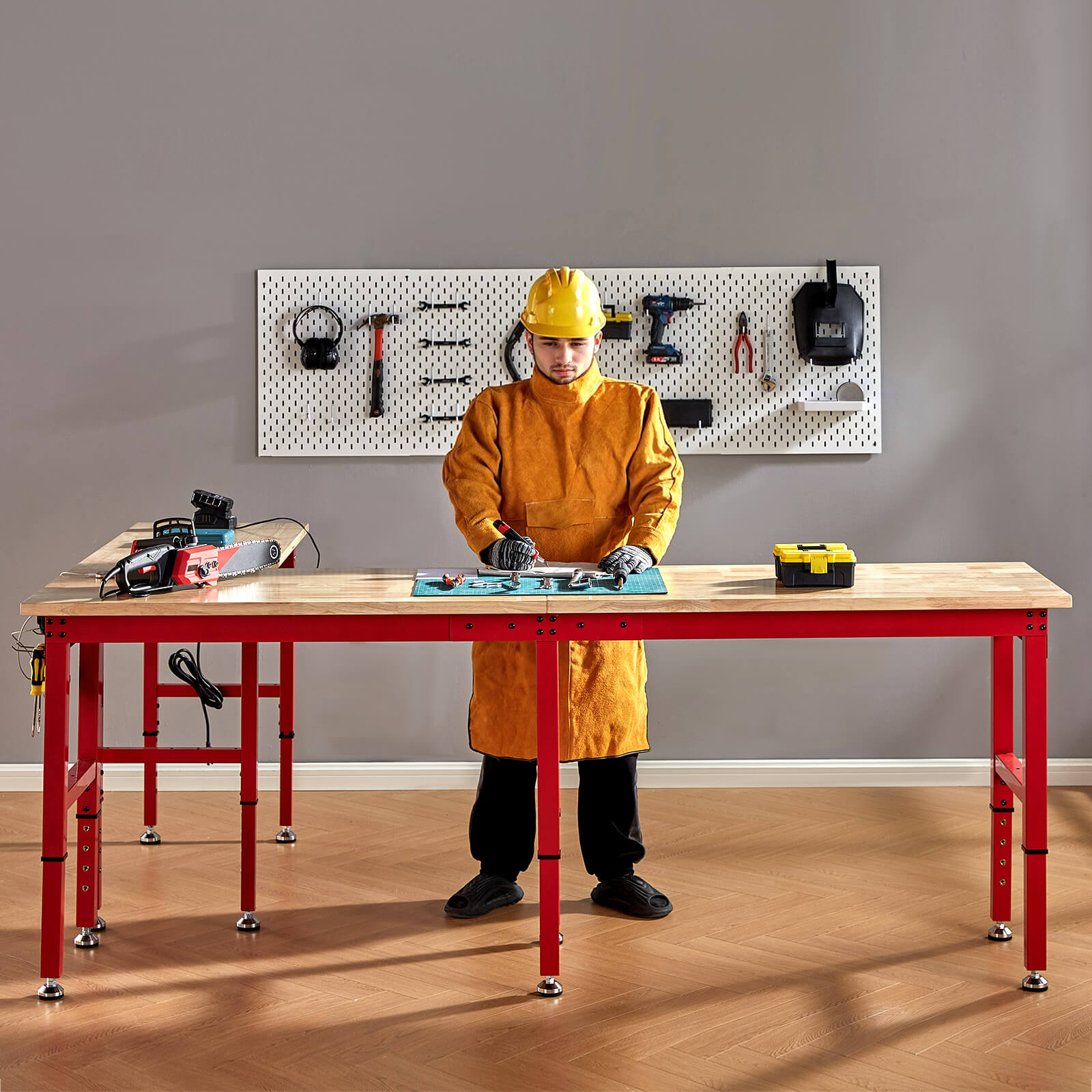 Albott 44x20 in Adjustable Workbench -red steel