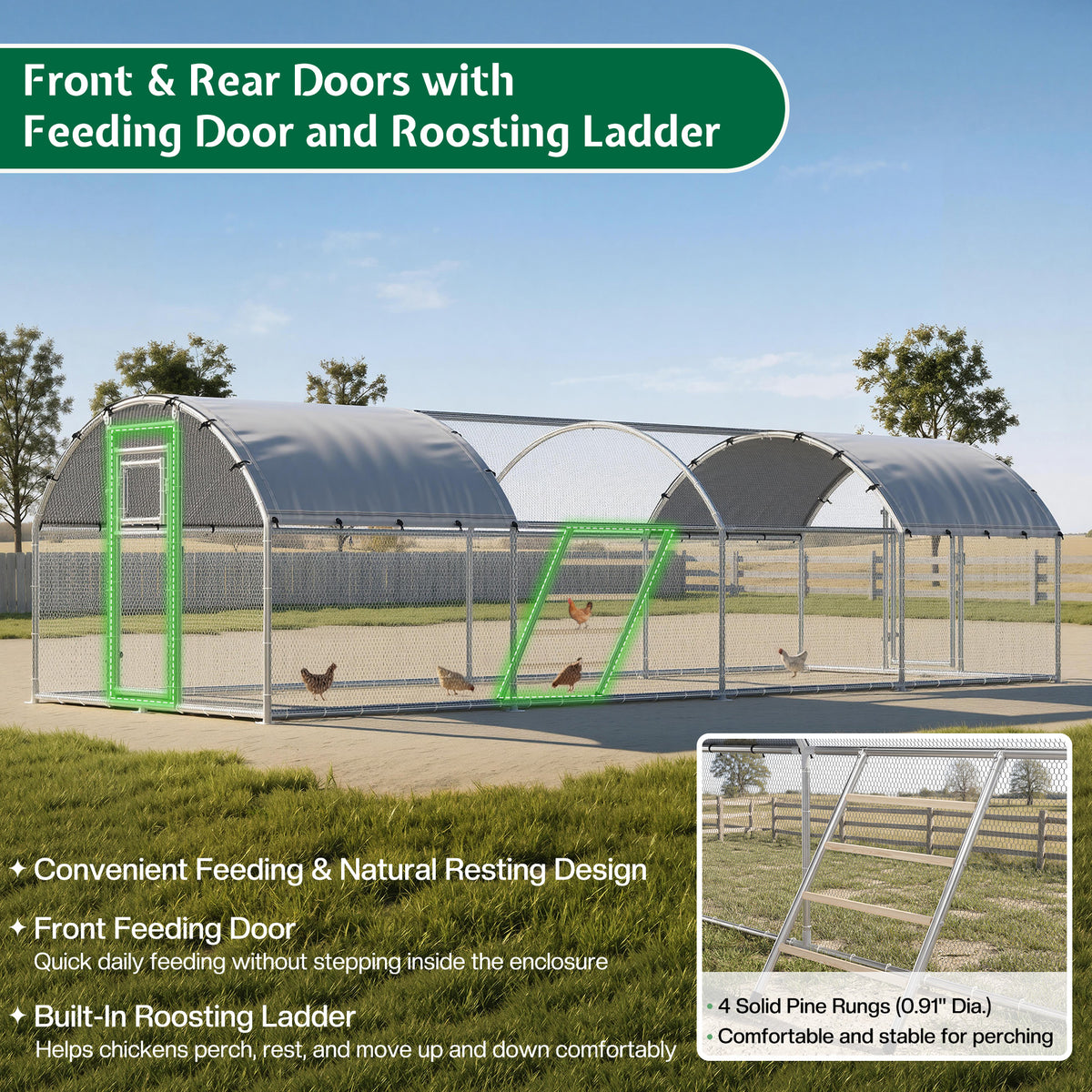 Extra Large Walk-In Chicken Run Amerlife Dome / 26x10 FT