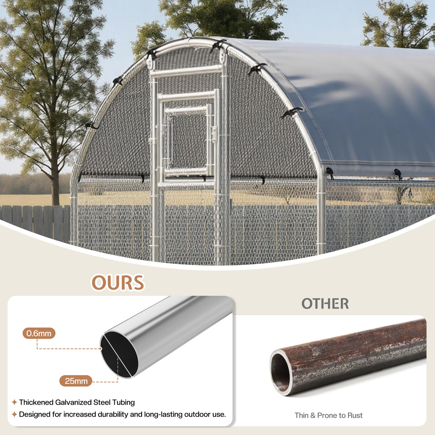 Extra Large Walk-In Chicken Run Amerlife Dome / 26x10 FT
