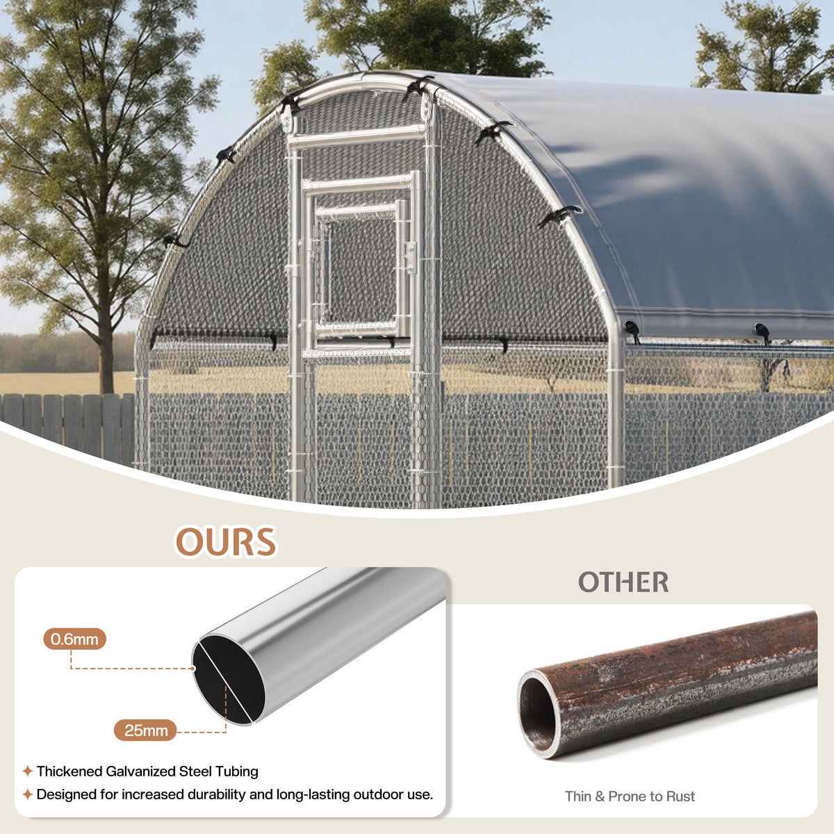 Extra Large Walk-In Chicken Run Amerlife Dome / 26x10 FT