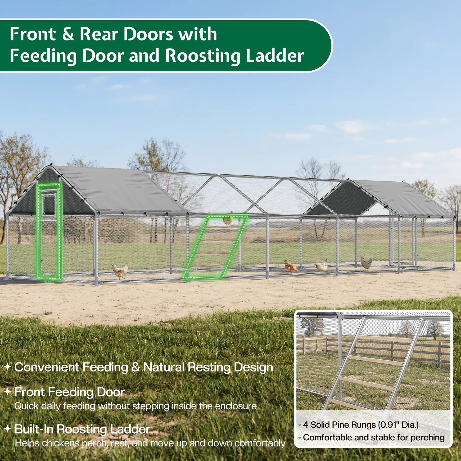 Extra Large Walk-In Chicken Run Amerlife Spire / 32x10 FT