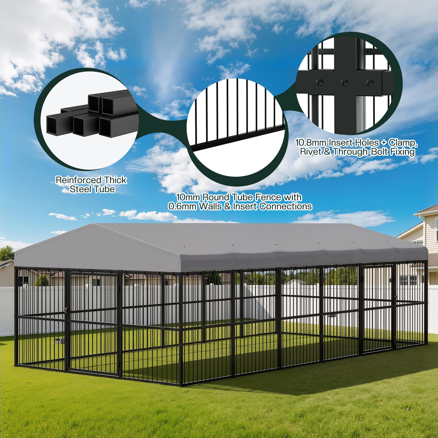 Heavy-Duty Outdoor Dog Kennel with Roof