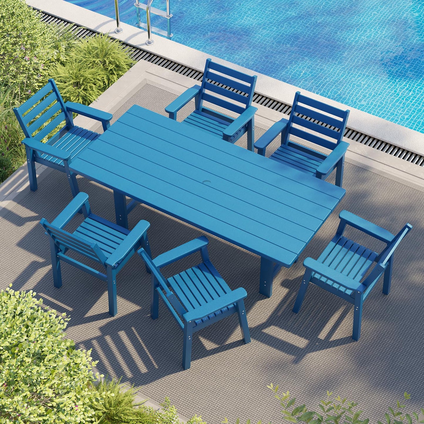 Beverly 7-Piece Outdoor Dining Table Set - Blue