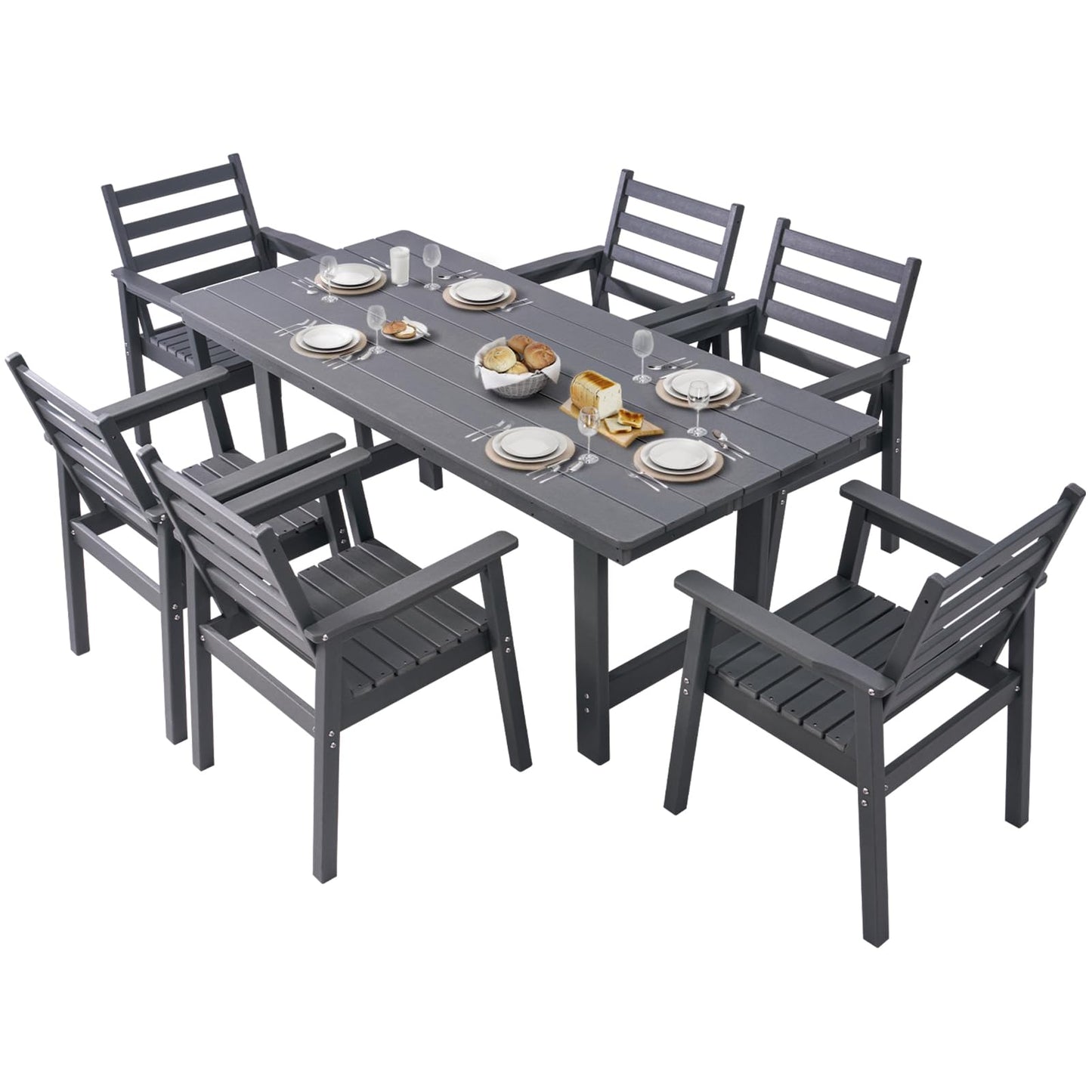 Beverly 7-Piece Outdoor Dining Table Set - Gray