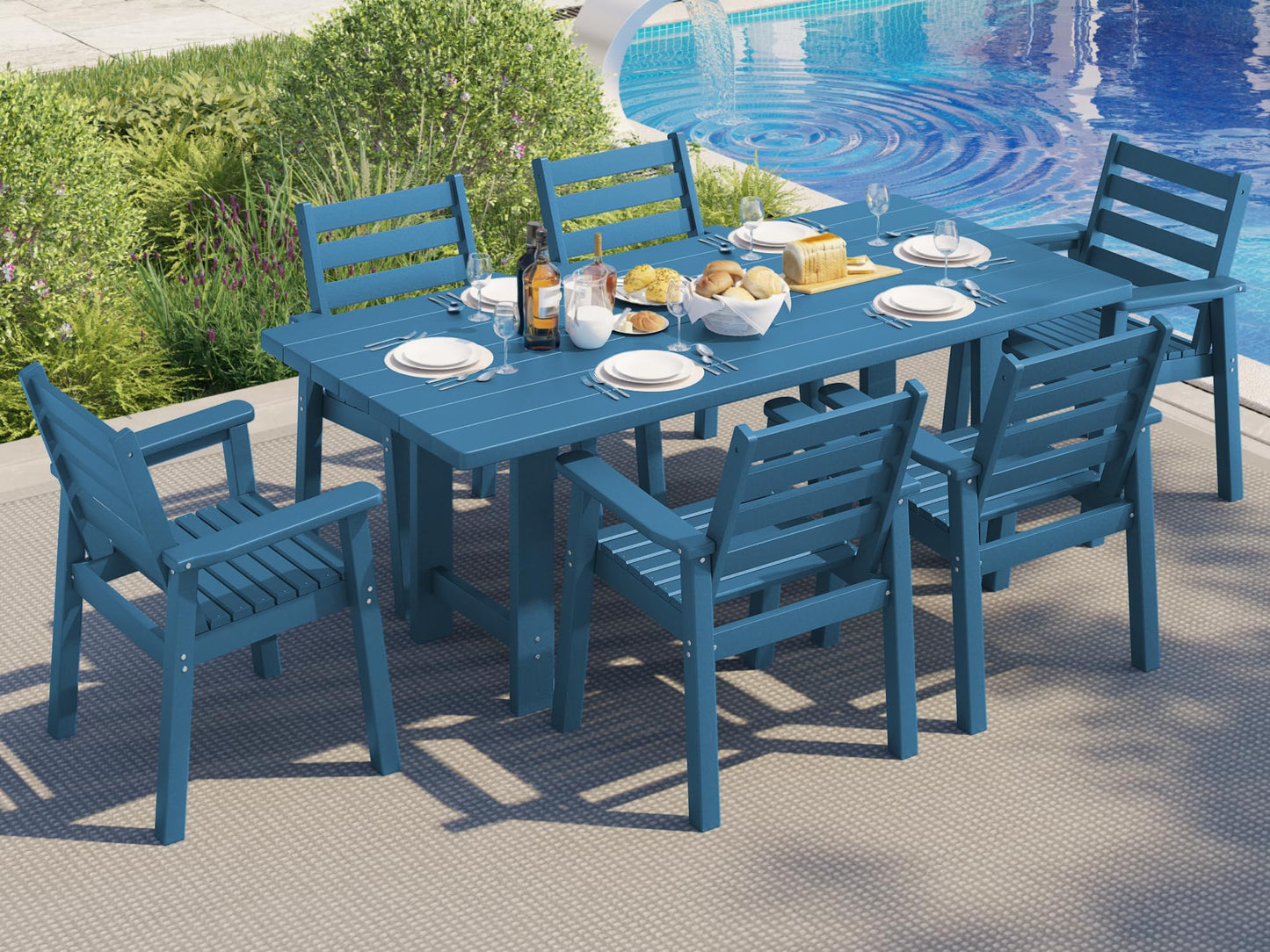 Beverly 7-Piece Outdoor Dining Table Set - Blue
