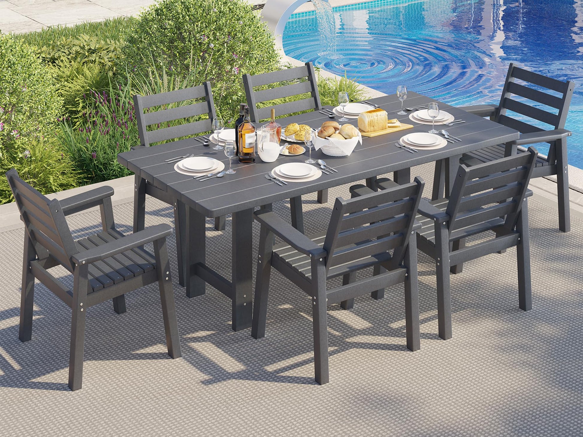 Beverly 7-Piece Outdoor Dining Table Set - Gray