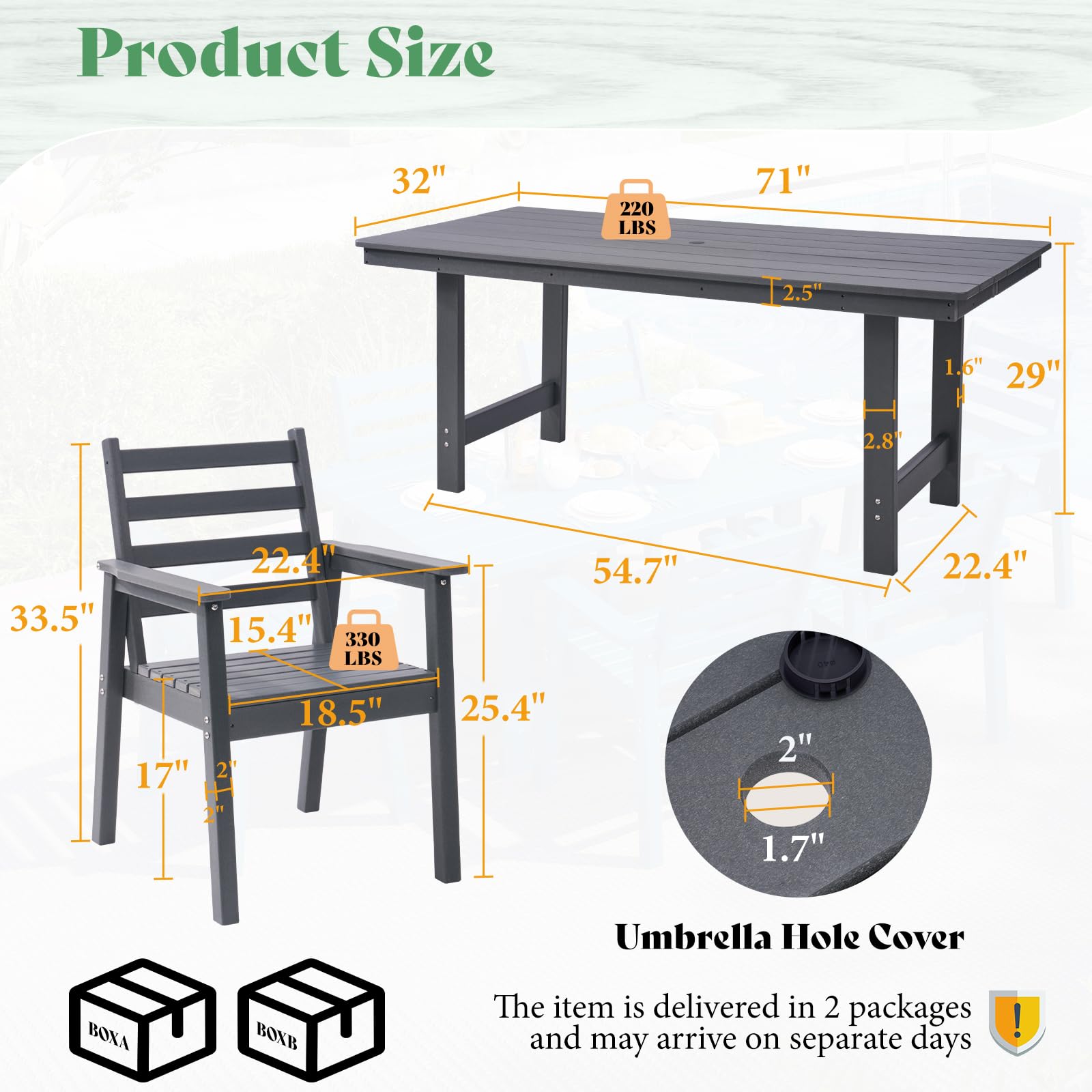 Beverly 7-Piece Outdoor Dining Table Set - Gray