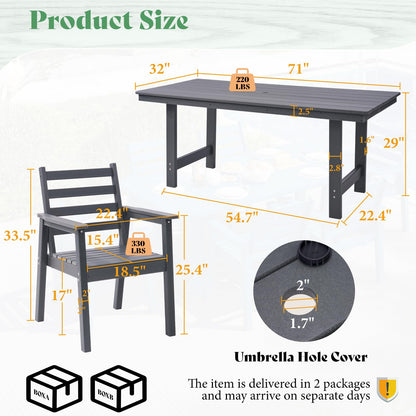 Beverly 7-Piece Outdoor Dining Table Set - Gray