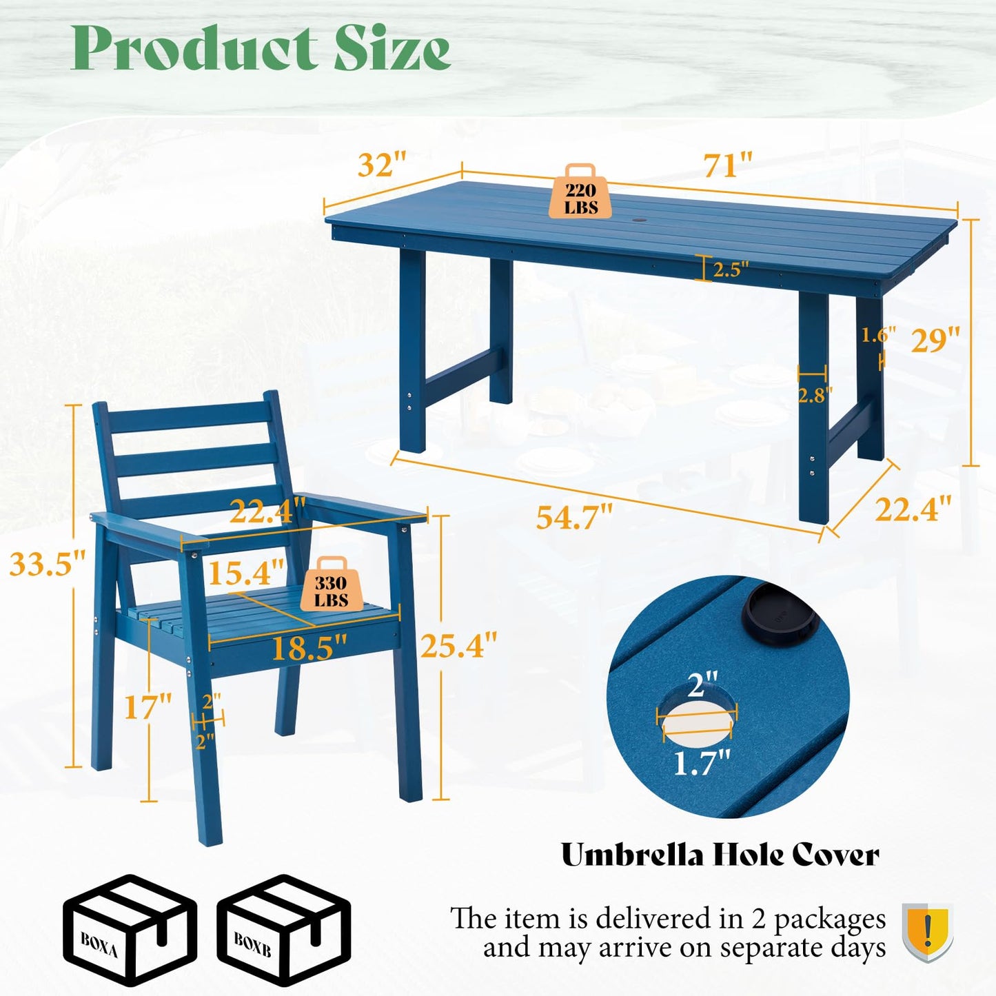 Beverly 7-Piece Outdoor Dining Table Set - Blue