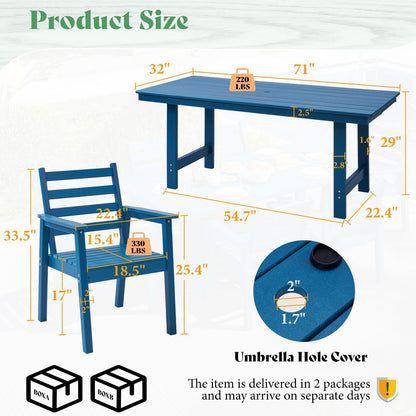 Beverly 7-Piece Outdoor Dining Table Set - Blue