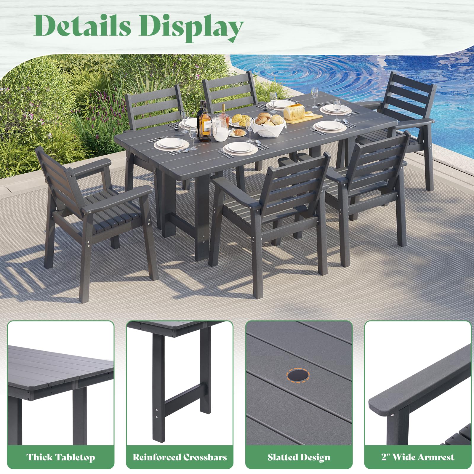 Beverly 7-Piece Outdoor Dining Table Set - Gray