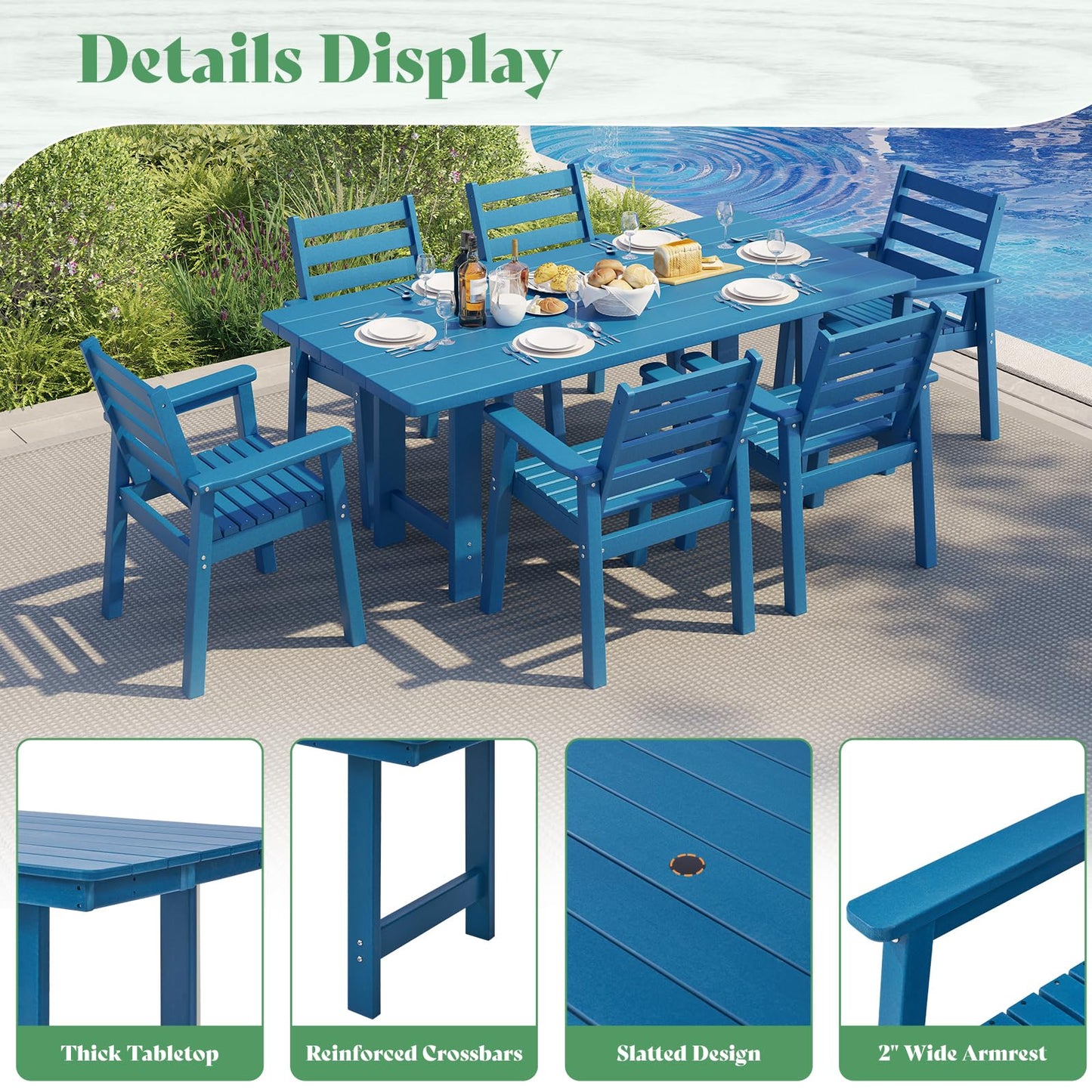 Beverly 7-Piece Outdoor Dining Table Set - Blue