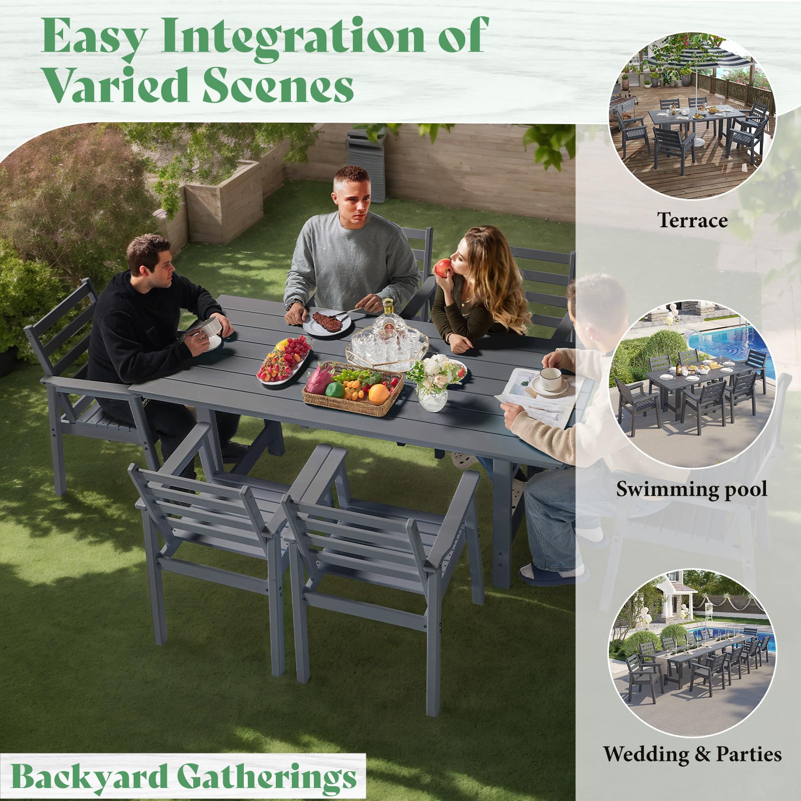 Beverly 7-Piece Outdoor Dining Table Set - Gray